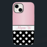 Rosa Bolinhas Preto<br><div class="desc">Capas de iphone personalizada personalizada com seu nome em cor-de-rosa e projetada com bolinhas brancas sobre preto na parte inferior, e cor-de-rosa gradiente na parte superior. Esta é a capas de iphone perfeita para pessoas que gostam de padrões de bolinhas e cor rosa. Escolha o modelo do seu iPhone para...</div>