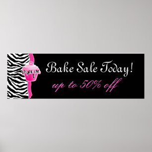 Rosa bonito do cupcake da zebra do poster da venda