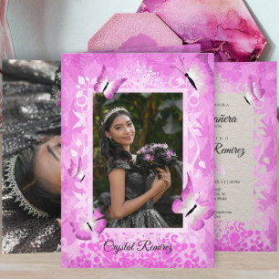 Rosa, Borboletas Negras Quinceanera Convite