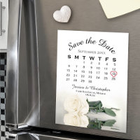 Rosa Branca Elegante Salve o Íman do Calendário de