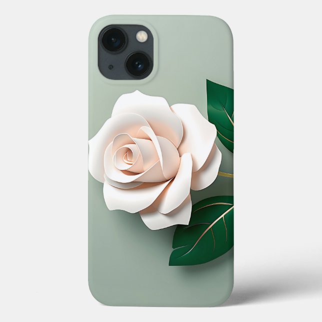 Rosa Branca Minimalista Em Verde (Verso)