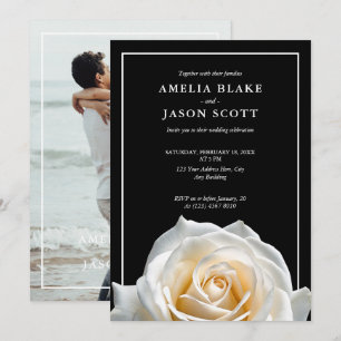 Rosa Branca Minimalista no Convite para Casamento 