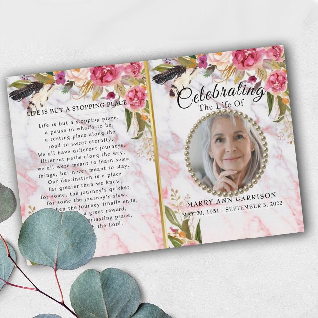 Rosa Burgundy Blush Celebration of Life Program (Criador carregado)