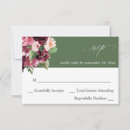 Rosa & Burgundy Floral 7 no Meal RSVP V2 - Verde