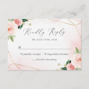 Rosa & cartão floral geométrico Dourado da