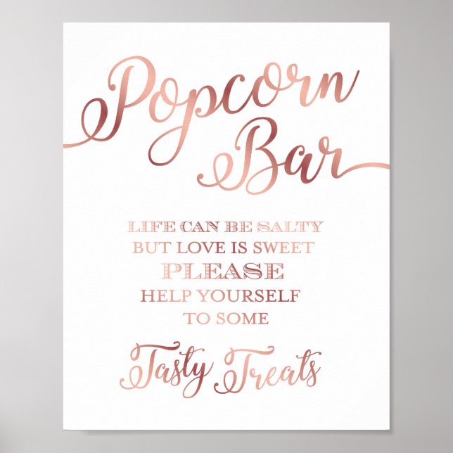 Rosa Chic Dourado POPCORN BAR - Sinal Impressão (Frente)