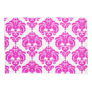 Rosa Choque e Branco Padrão Damask Elegante e Chiq