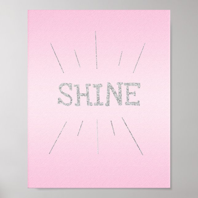 Rosa claro Brilhante com Poster Glitter Prateado (Frente)