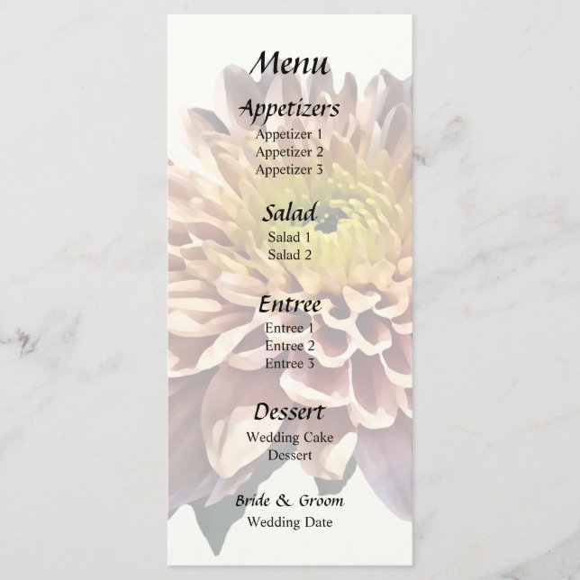 Rosa claro Chrysanthemum Menu de Casamento (Frente)