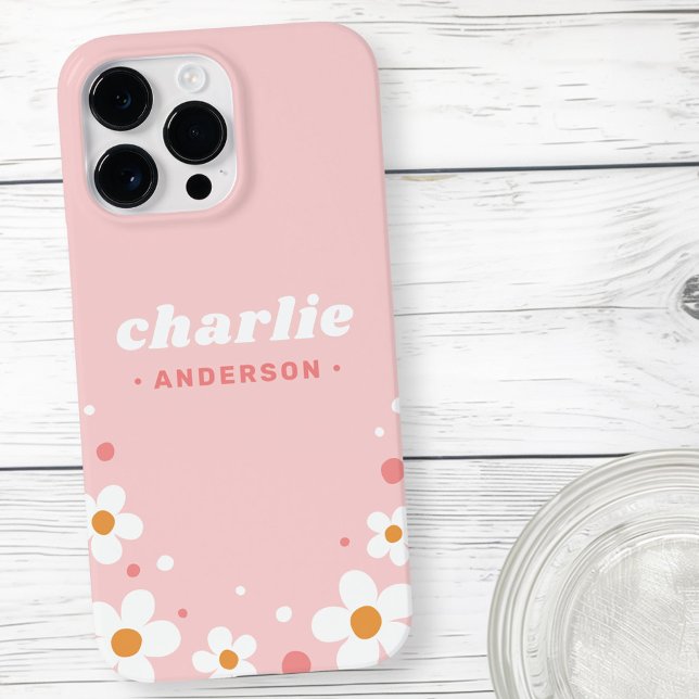 Rosa claro de fontes retrógradas com flor de moran (Cute strawberry blossom retro font light pink Case-Mate iPhone case)