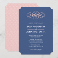 Rosa claro e Convite para Casamento Azul Denim