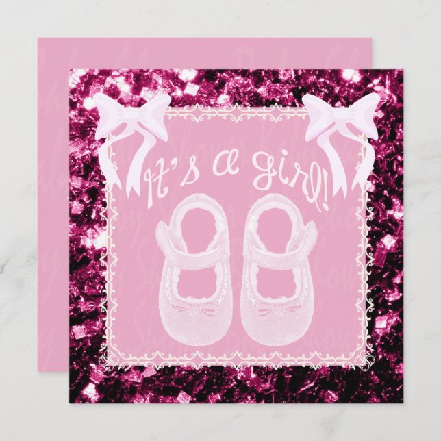 Rosa claro Menininha chá Rosa Física Convite (Frente/Verso)