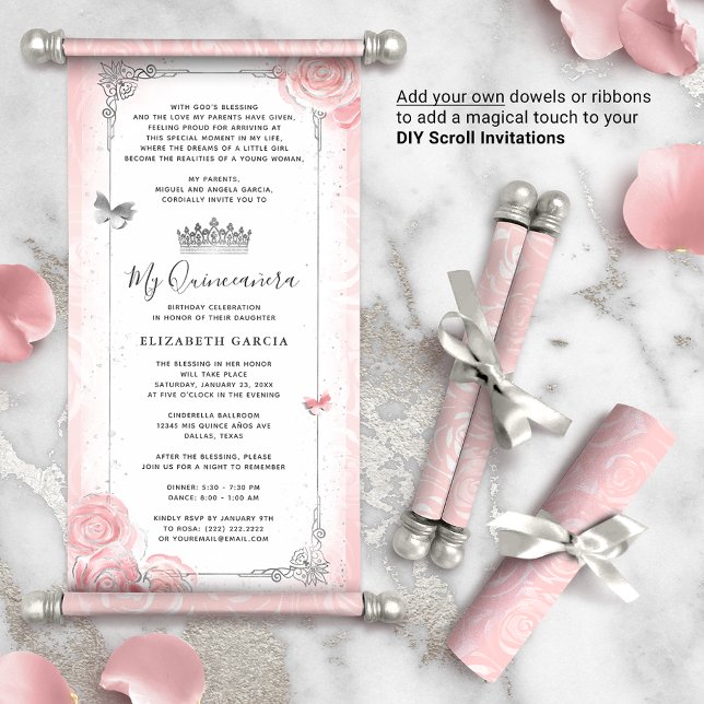 Rosa claro Silver Quince Faça Convites de Rolagem (DIY scrolls do not come with dowels. Add your own or roll up with a ribbon for a personalized touch!)