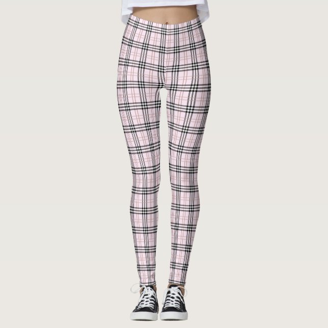Rosa claro Tarten Xadrez Mulheres Leggings (Frente)