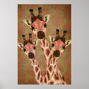Rosa & Cobre Girafas Art Poster