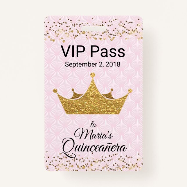 Rosa com crachá dourado de Quinceañera VIP da (Frente)