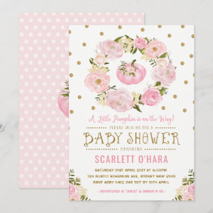 Rosa & convite floral Dourado do chá de fraldas d