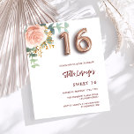 Rosa cor-de-rosa floral Sweet 16 convite orçamenta<br><div class="desc">Um convite moderno, na moda e glamouroso para uma festa de aniversário Doce 16, 16. Fundo branco. Decorado com ouro rosa e floral cor-de-rosa. O nome é escrito com um moderno e escuro, rosa dourado, escrito com letra de estilo manuscrito. Personalize e adicione os detalhes da sua festa. O número...</div>