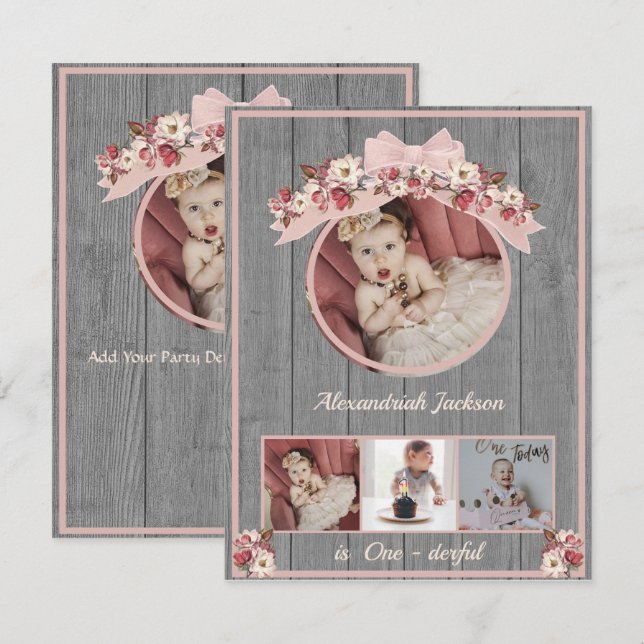 Rosa cor-de-rosaprimeiro aniversario Ela é uma mar (Frente/Verso)