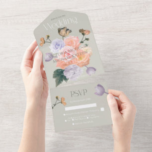 Rosa Corada Lilás Pálido Moderno Floral Casamento