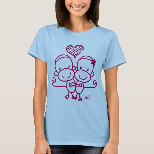 Rosa da cereja do ~ do t-shirt de Hugz do macaco (Frente)