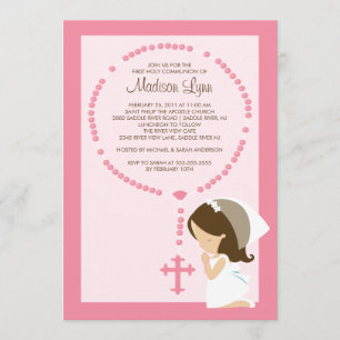 Rosa da menina do convite do comunhão do rosário