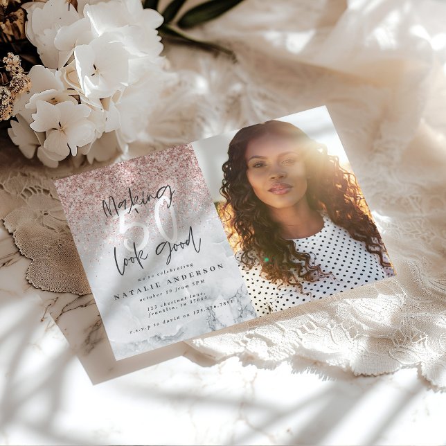 Rosa de 50 anos modernos, brilho e mármore (Criador carregado)