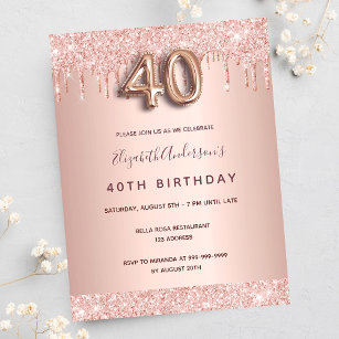 rosa de aniversário de 40 anos - convite cor-de-ro