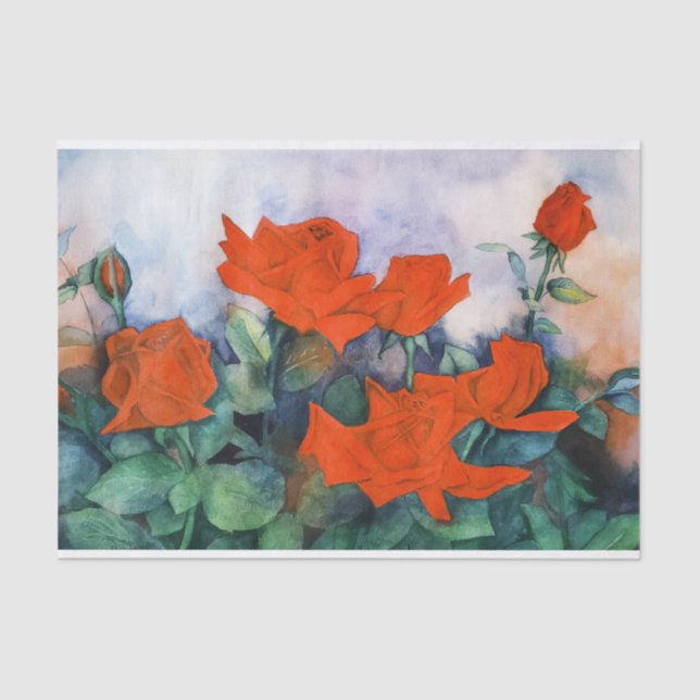 Rosa de Aquarela de Veludo Vermelho Papel Tecido (Frente )