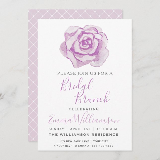 Rosa de Aquarela Puro | Convite Bridal Brunch (Frente/Verso)