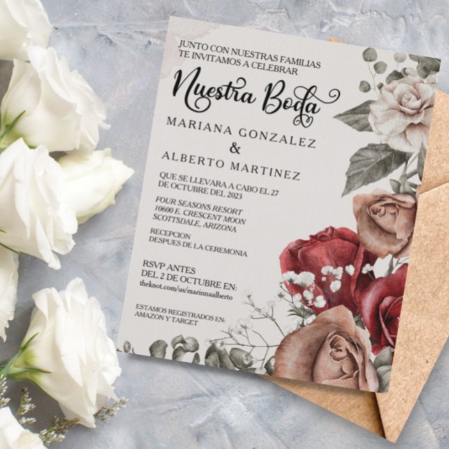Rosa de Casamento Espanhol Nuestra Boda RSVP Orçam (Criador carregado)