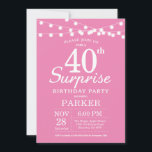 Rosa de Convite de aniversário de 40 anos Surpresa<br><div class="desc">Surpreenda o aniversário de 40 anos com as luzes de cordas. Fundo Rosa. Mulher Lady Elegante Moderna. 13 15 16º 18º 20 21rua 30 40º 50º 60º 80 de 70 100º,  qualquer idade. Para mais personalização,  clique no botão "Personalizar" e use nossa ferramenta de design para modificar este modelo.</div>