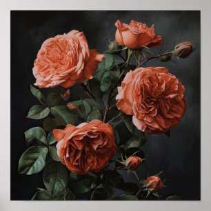 Rosa de Coral de Flor de Arte Impressão Poster