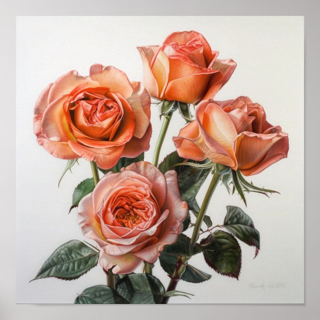 Rosa de Coral de Flor de Arte Impressão Poster (Frente)