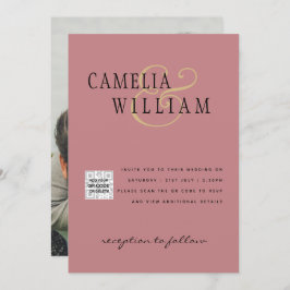 Rosa de Dusty do QRCode RSVP de Convite para Casam