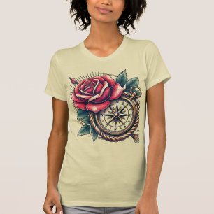 Rosa de estilo de tatuagem e Design de T-Shirt Com