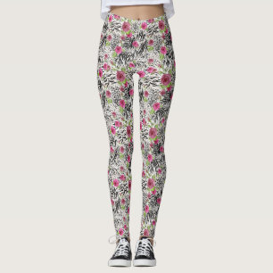 Rosa de impressão animal texturizado Leggings fem