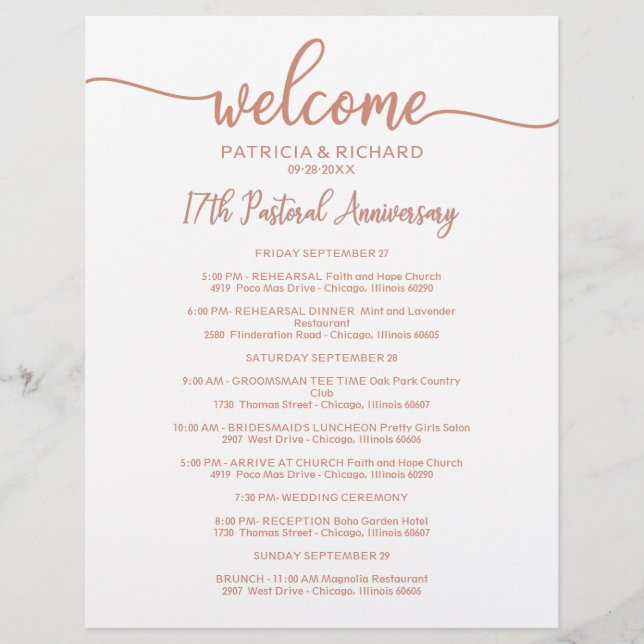 Rosa de Linha do Tempo Itinerário de Fim de Semana (Frente)