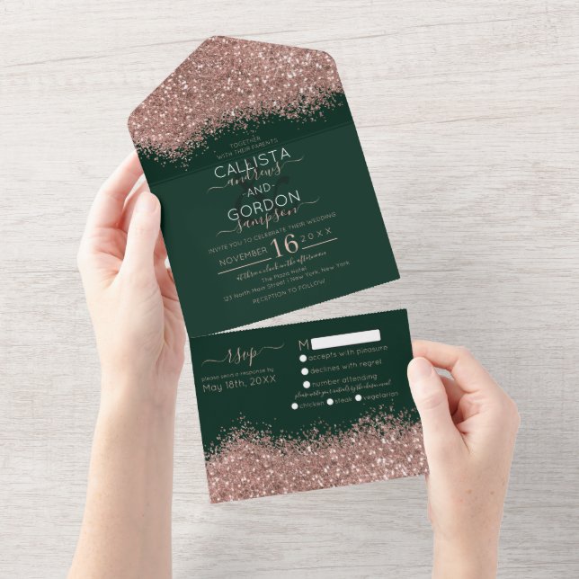 Rosa de luxo Dourado Glitter Verde Confetti Casame (Aba destacável)