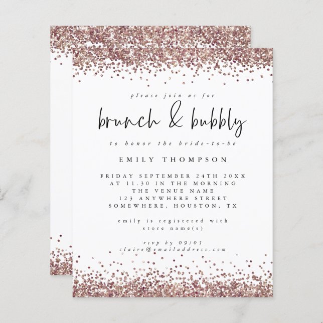 Rosa de Orçamento de Glitter Brunbble Chá de panel (Frente/Verso)