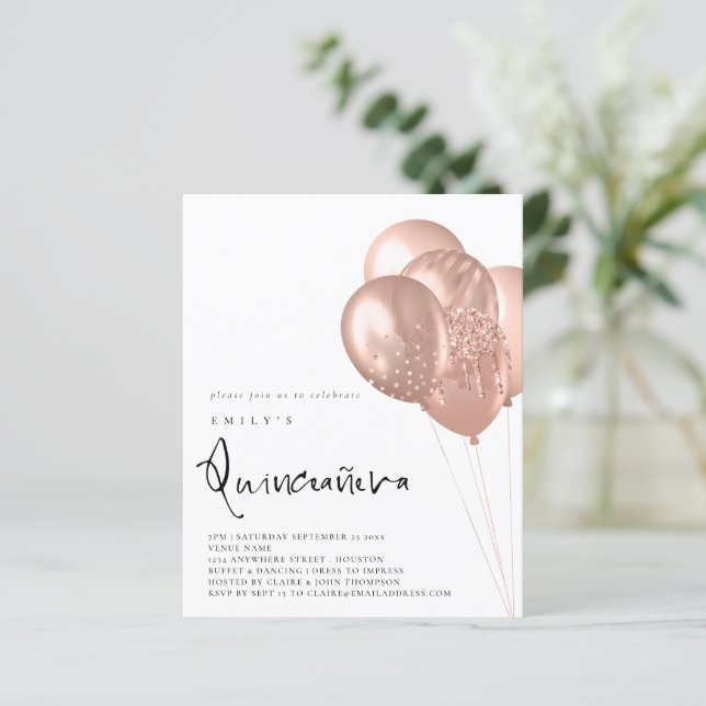 Rosa de Orçamento Dourado Balão QR Code Quinceañer (Em pé/Frente)