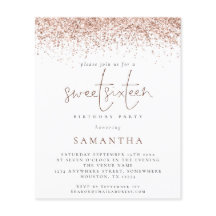 Rosa de orçamento Dourado Glitter Doce 16 Convidad