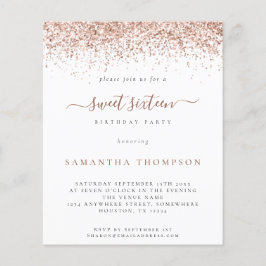 Rosa de orçamento Dourado Glitter Doce 16 Convite