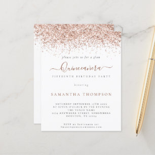 Rosa de Orçamento Dourado Glitter Quinceañera Conv