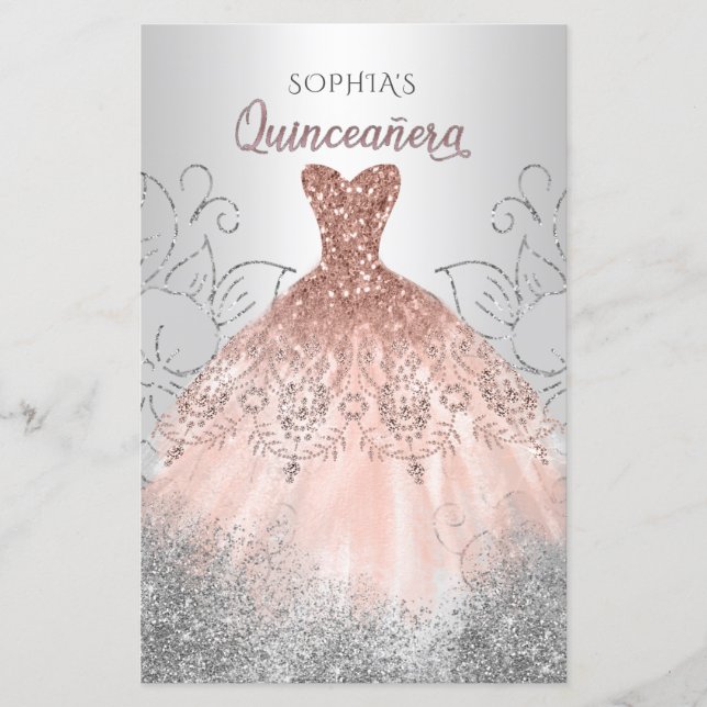 Rosa de Orçamento Frente Dourada Vestido Quinceañe (Frente)