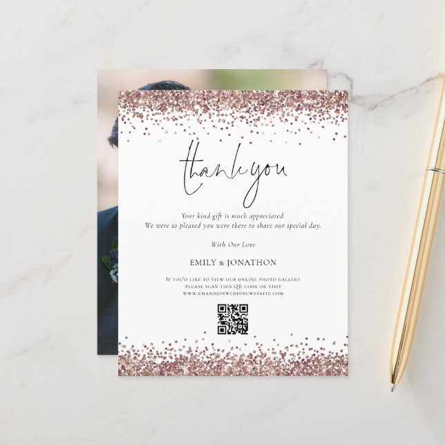 Rosa de Orçamento Glitter Dourado Código QR Casame (Frente/Verso In Situ)