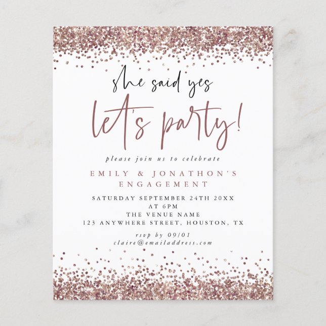 Rosa De Orçamento Glitter Dourado Ela Disse Sim No (Frente)