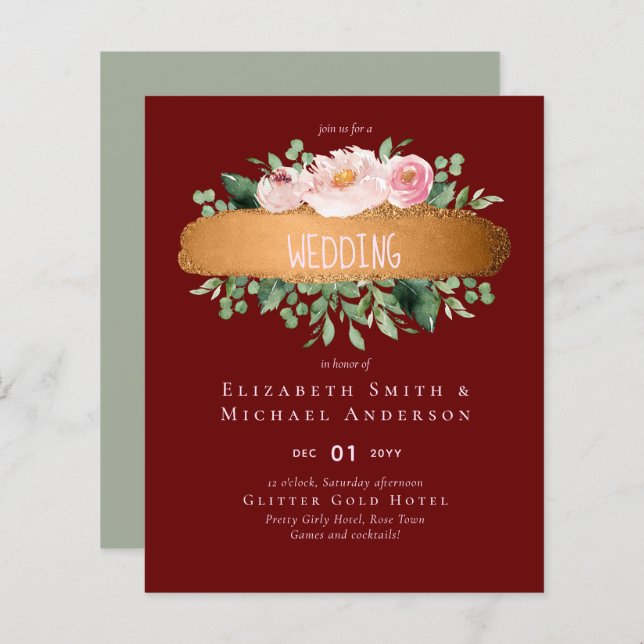 Rosa de Orçamento LeahG Casamento Girly (Frente/Verso)