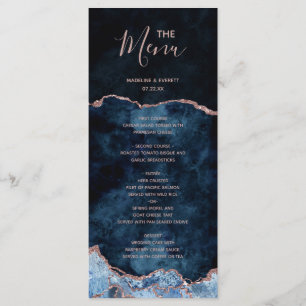 Rosa de Ouro Azul Naval Mármore Menu de Casamento