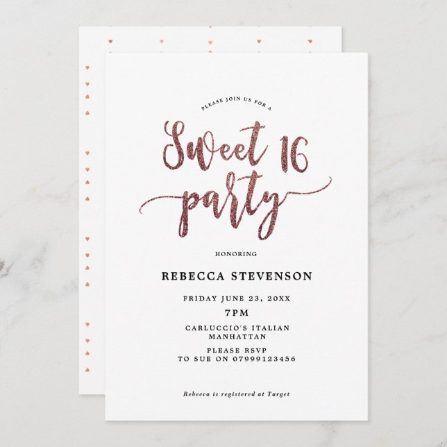 rosa de ouro doce 16 convite (Frente/Verso)